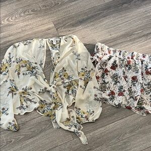 Forever 21 Floral Sheer Kimono and Lace off shoulder top